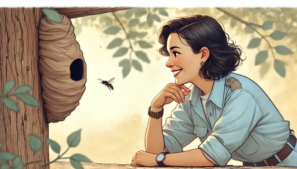 Mud Dauber Nest and woman No Fear Happy Creature Courage
