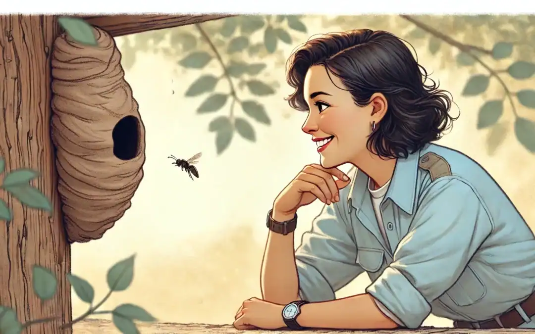 Mud Dauber Nest and woman No Fear Happy Creature Courage