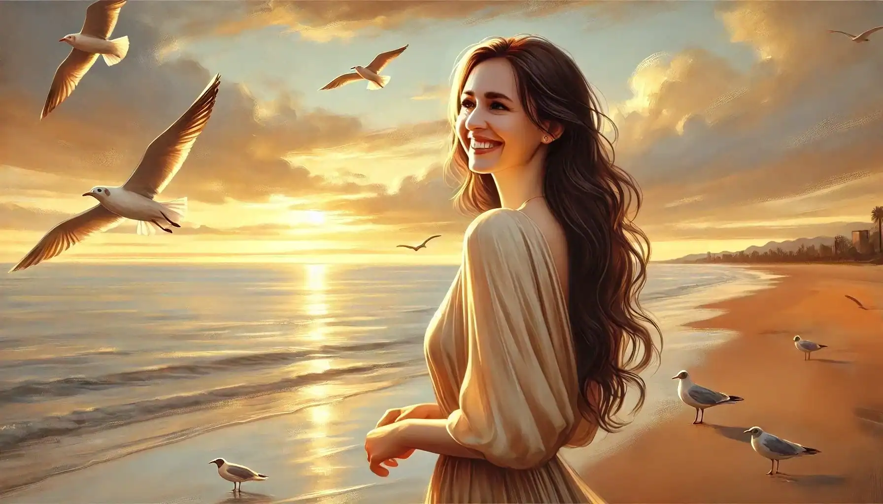 Woman Happy with Seagulls art Creature Courage Woman Happy with Seagulls art Creature Courage