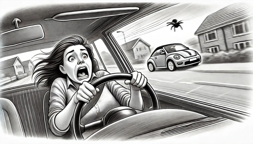 Fear of Spiders Creature Courage Woman Driving
