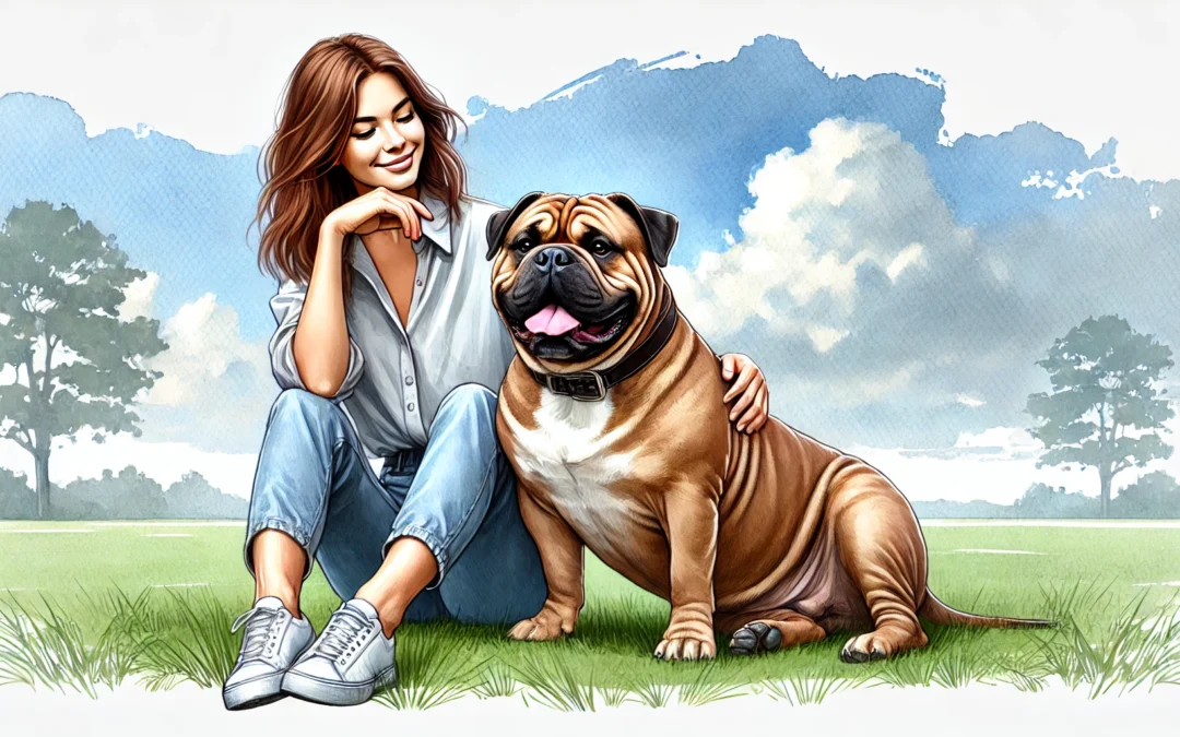 XL Bully dog friendly with woman Creature Courage