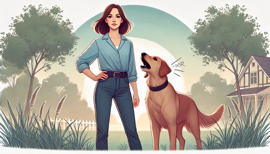 Woman Calm with barking Dog illustration Creature Courage