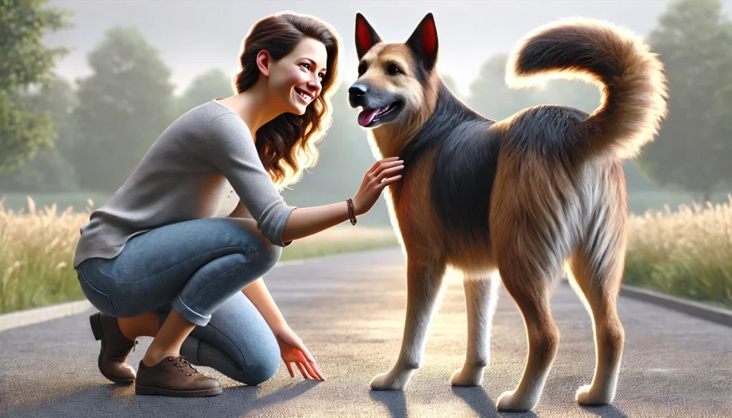 Woman feeling Happy with Petting a dog Illustration