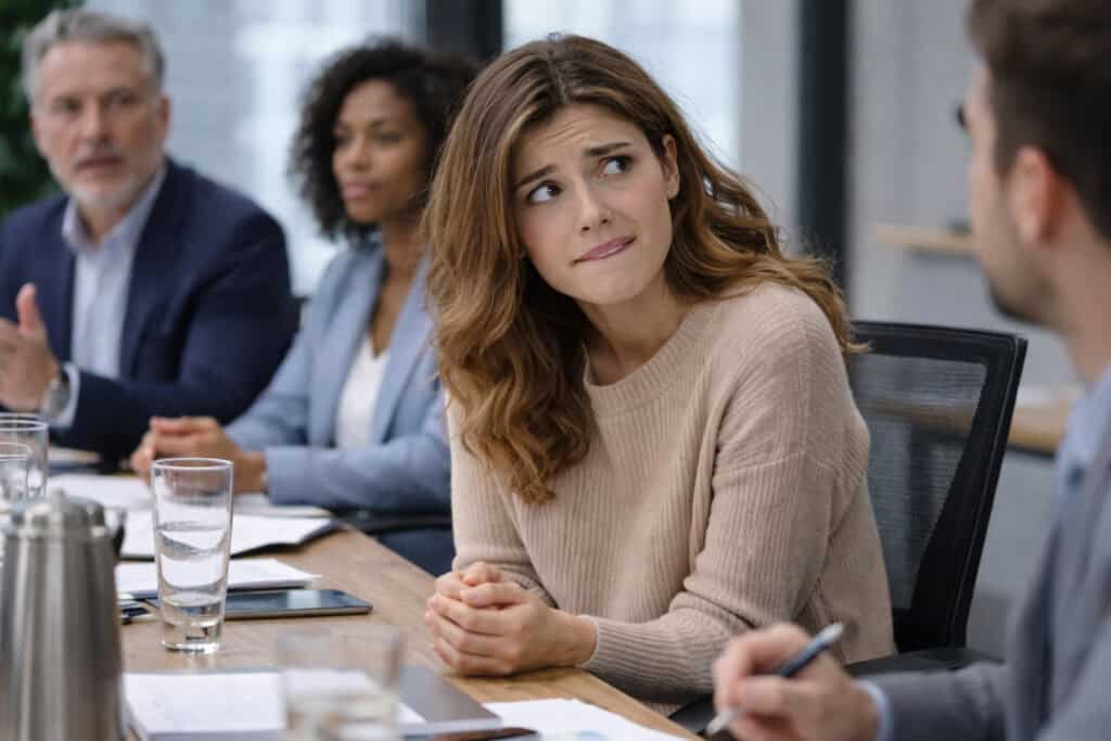 Woman Afraid to Speak Up in Meeting Retraining the Nervous System Professional Development