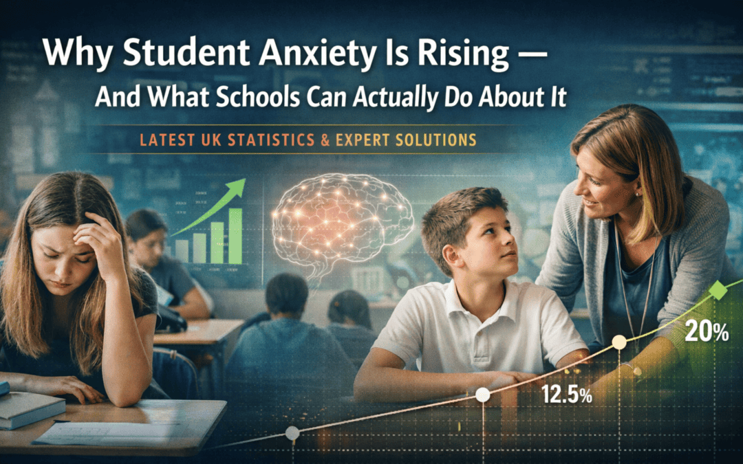 Student anxiety in UK schools with statistics and teacher support showing rising mental health trends